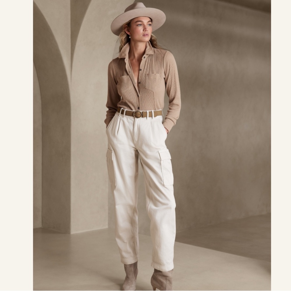 Banana Republic Factory Slub Blouse in Maverick Tan Size L